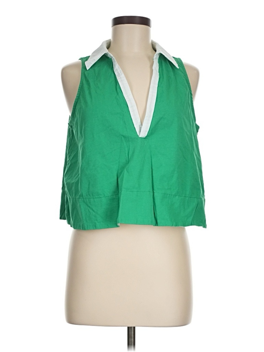 Maeve Collared Sleeveless Seing Crop Top - Green